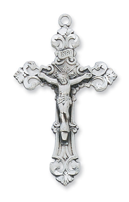 Crucifix Sterling Silver w/ 24" Rhodium Plated Chain Crucifix Necklace Crucifix Catholic Necklace