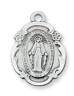 Miraculous Medal Sterling Silver with 18" Rhodium Plated Chain