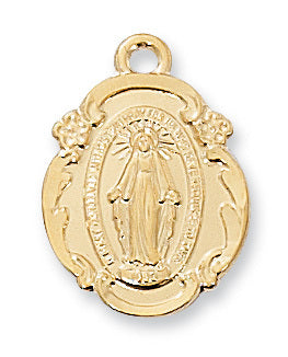 Miraculous Medal Gold Over Sterling Silver with 18" Gold Plated Chain