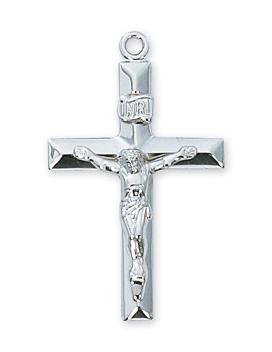 Crucifix Sterling Silver w/ 24" Rhodium Plated Chain  Crucifix Necklace Crucifix Catholic Necklace 