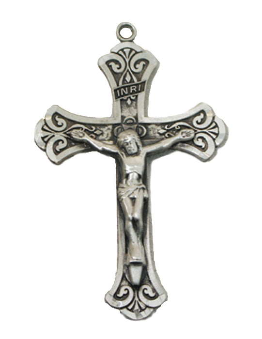 Crucifix Sterling Silver w/ 24" Rhodium Plated Chain Crucifix Necklace Crucifix Catholic Necklace