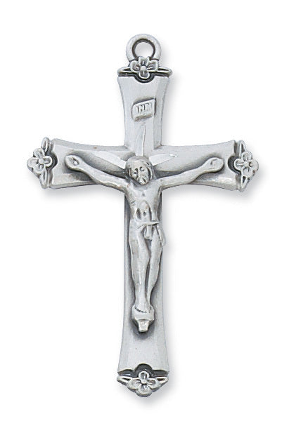 Crucifix Sterling Silver w/ 18" Rhodium Plated Chain Crucifix Necklace Crucifix Catholic Necklace