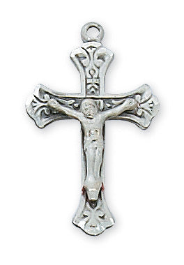 Crucifix Sterling Silver w/ 18" Rhodium Plated Chain Crucifix Necklace Crucifix Catholic Necklace