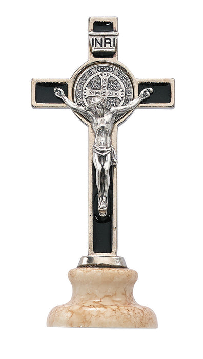 St. Benedict Silver Coin in Standing Black Crucifix With Box