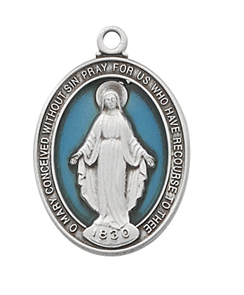 Miraculous Medal Sterling Silver with 18" Rhodium Plated Chain