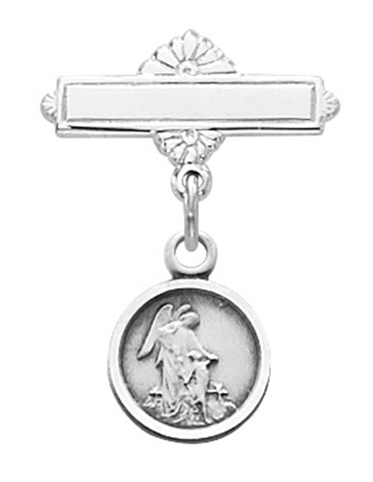 Sterling Silver Guardian Angel Baby Bar Pin w/ Flip Gift Box