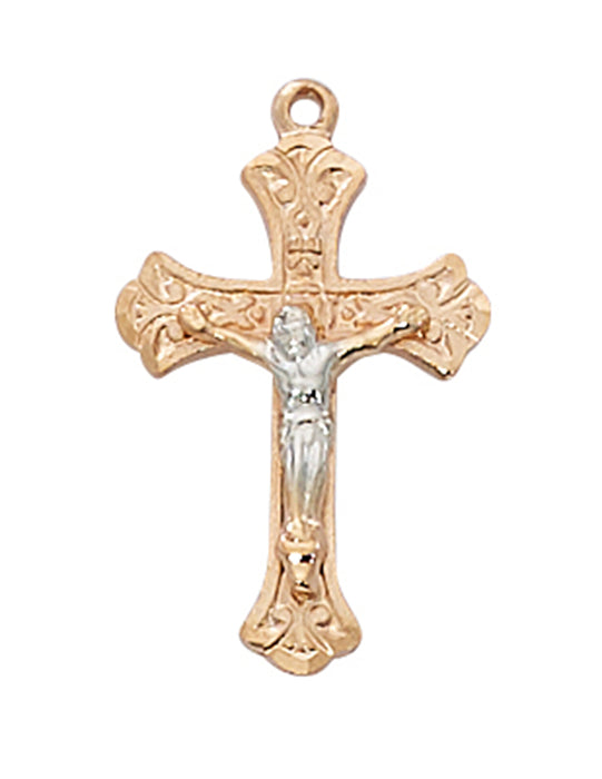 Two-Tone Crucifix Rose Gold Over Sterling Silver w/ 18" Rhodium Plated Chain