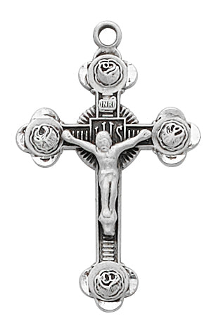 Crucifix Sterling Silver w/ 18" Rhodium Plated Chain Crucifix Necklace Crucifix Catholic Necklace 