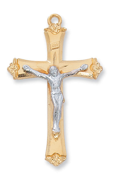 Two-Tone Crucifix Gold Over Sterling Silver w/ 18" Gold Plated Chain