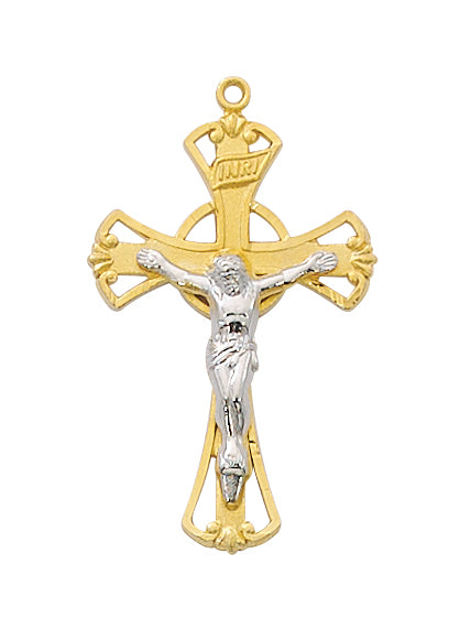 Two-Tone Crucifix Gold Over Sterling Silver w/ 18" Gold Plated Chain  Crucifix Necklace Crucifix Accessory Crucifix Charms