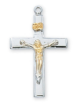 Two-Tone Crucifix Sterling Silver w/ 18" Rhodium Plated Chain Crucifix Necklace Crucifix Accessory Crucifix Charms