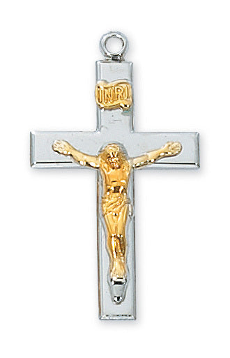 Two-Tone Crucifix Sterling Silver w/ 18" Rhodium Plated Chain   Crucifix Necklace Crucifix Accessory Crucifix Charms