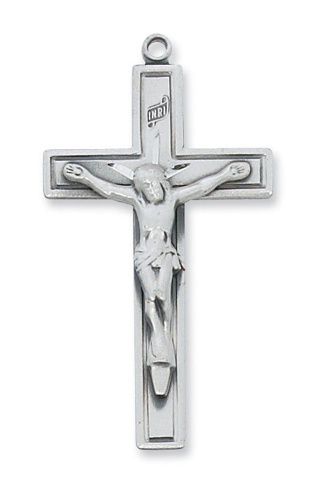 Crucifix Sterling Silver w/ 24" Rhodium Plated Chain Crucifix Necklace Crucifix Catholic Necklace 