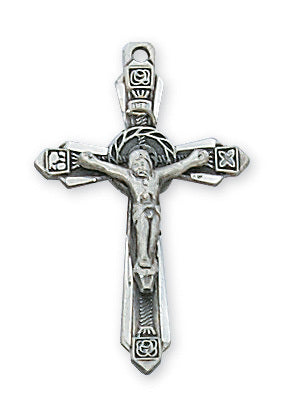 Crucifix Sterling Silver w/ 18" Rhodium Plated Chain Crucifix Necklace Crucifix Catholic Necklace 