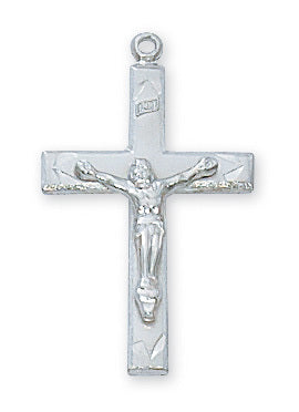 Crucifix Sterling Silver w/ 18" Rhodium Plated Chain Crucifix Necklace Crucifix Catholic Necklace 