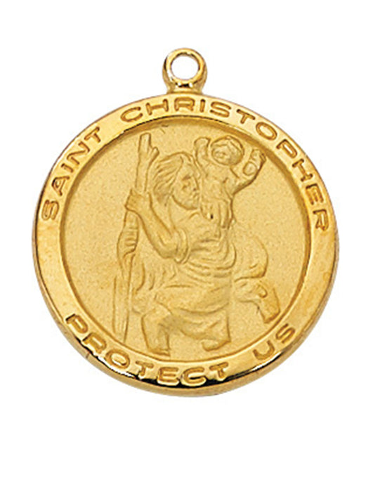 St. Christopher Medal Gold Over Sterling Silver with 18" Gold Plated Chain