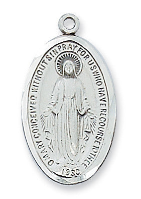 Miraculous Medal Sterling Silver with 18" Rhodium Plated Chain