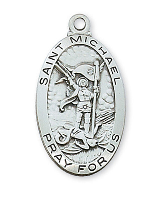 Military Protection St. Michael Armed Forces Protection Armed Forces Guidance Saint Michael Protect Us Engravable Sterling Silver St. Michael Medal w/ 24" Rhodium Plated Chain