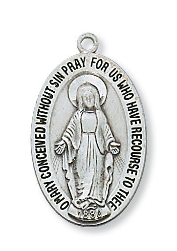 Miraculous Medal Sterling Silver with 20" Rhodium Plated Chain