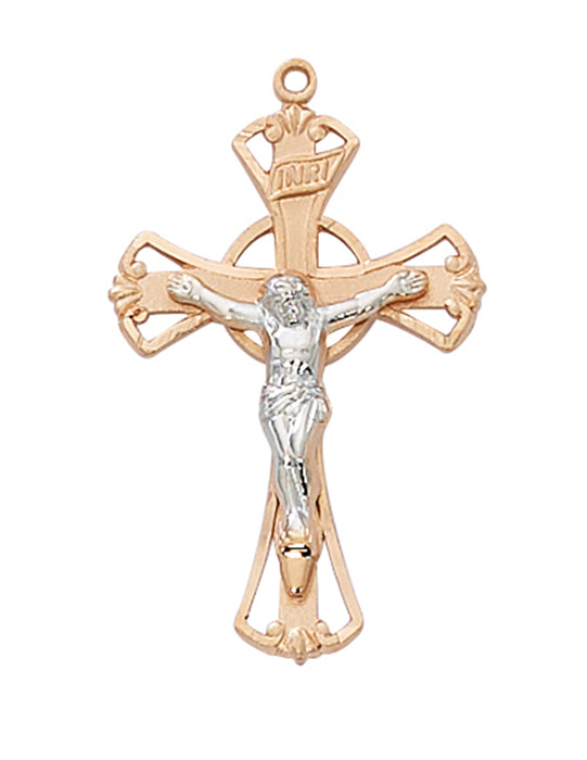 Two-Tone Crucifix Rose Gold Over Sterling Silver w/ 18" Rhodium Plated Chain