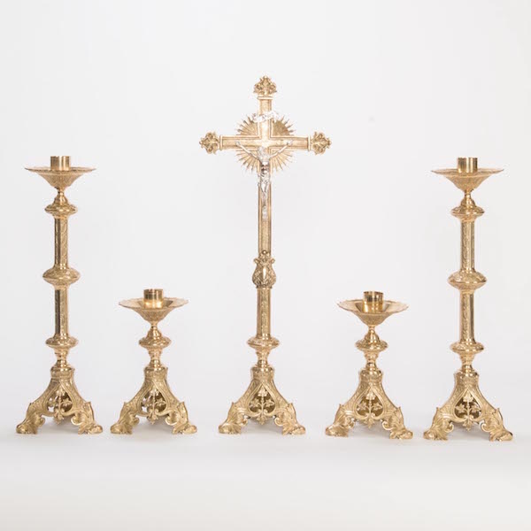 Traditional Baroque Style 27" Crucifix and 20" Candlesticks Altar Set