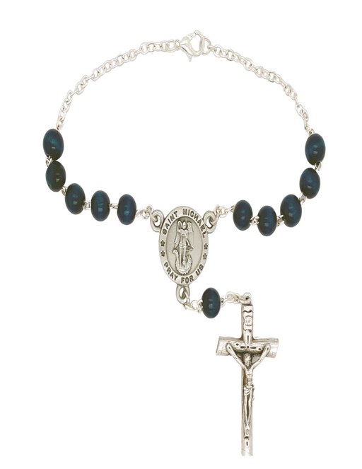 St. Michael Blue Wood Auto Rosary St. Michael Blue Rosary  St. Michael Blue Auto Rosary