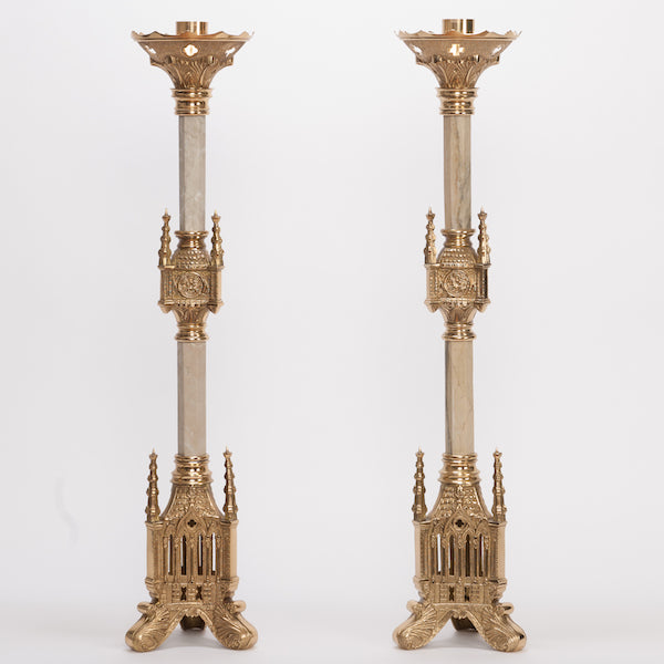 24" Traditional Gothic Candlestick with Marble Stems Traditional Gothic Candlestick with marble stems.