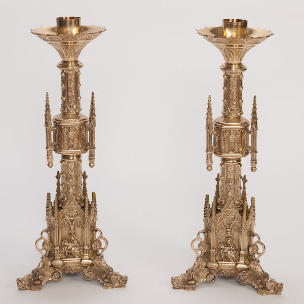 24" Traditional Gothic Style Brass Altar Candlestick Traditional 24" Gothic Style Altar Candlestick.