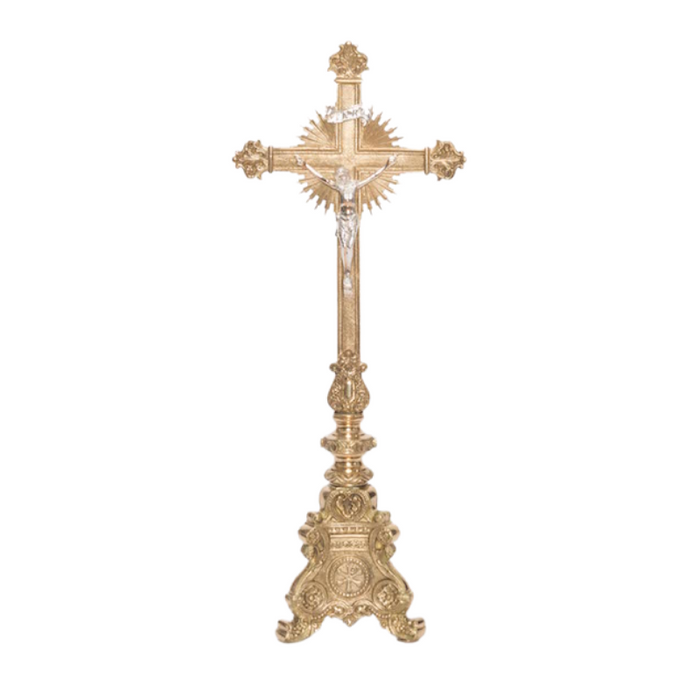 Traditional Baroque Style Crucifix and Candlesticks Altar Set