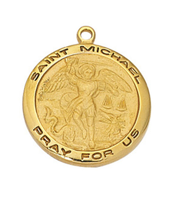 Patron St. Michael Medal Gold Over Sterling Silver w/ 18" Gold Plated Chain Military Protection St. Michael Armed Forces Protection Armed Forces Guidance