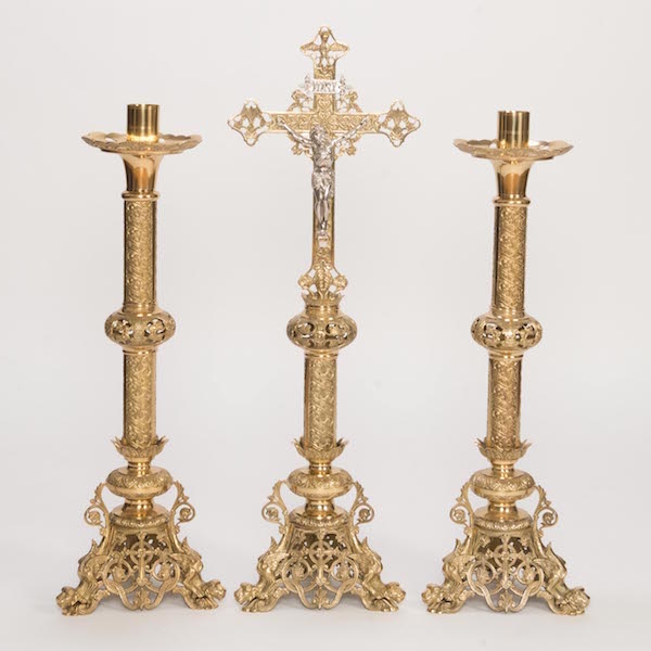 Traditional Baroque Style Crucifix and 30" Candlesticks Altar Set