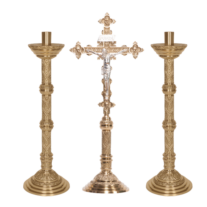 31" Traditional Ornate Crucifix and 24" Candlesticks Altar Set