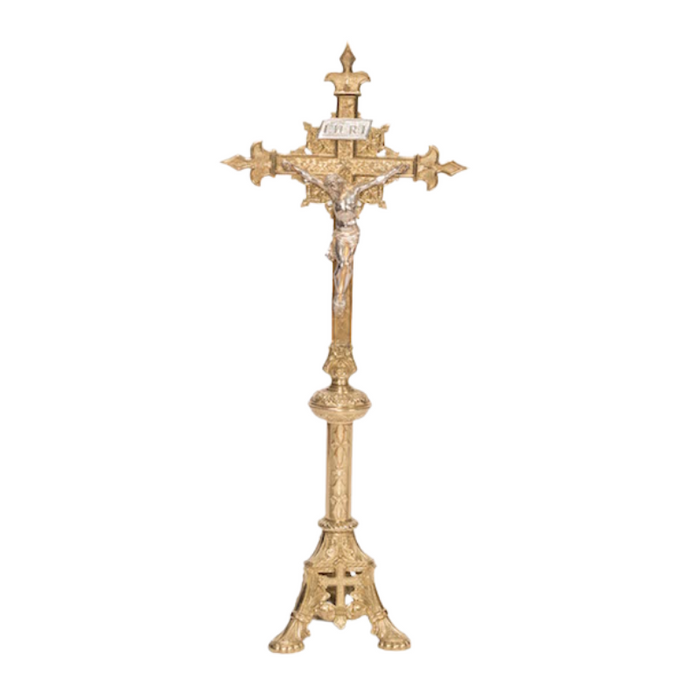 Traditional Brass Crucifix and Candlesticks Altar Set