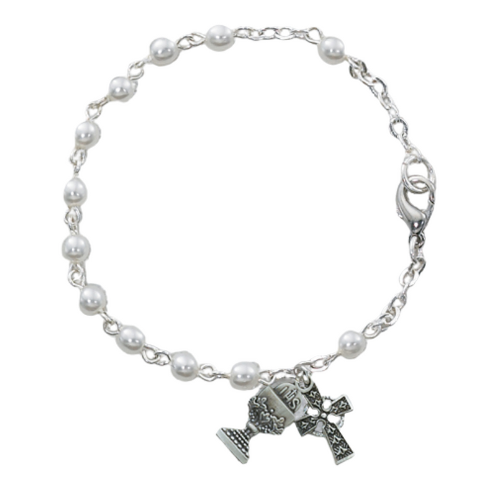 3mm Pearl Communion Chalice Rhodium Bracelet