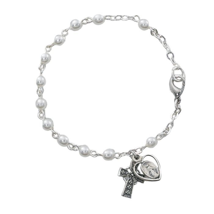 3mm Pearl Miraculous Medal Rhodium Bracelet