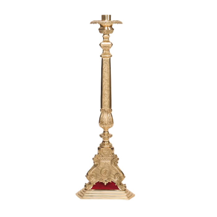 48" Baroque Style Brass Paschal Candlestick Baroque Style Paschal Candlestick is solid brass.