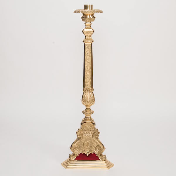 48" Baroque Style Brass Paschal Candlestick Baroque Style Paschal Candlestick is solid brass.