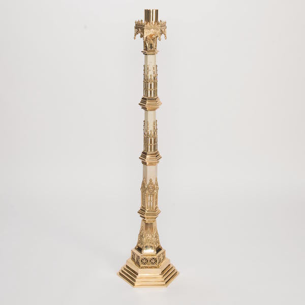 50" Paschal Candlestick with Marble Stems 50" Marble stem Paschal Candlestick with 3 White Marble Stems.