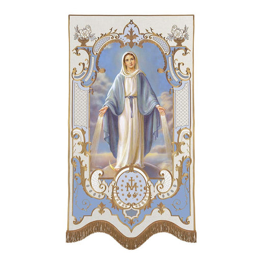 58" H Our Lady Of Grace Vintage Banner with Gold Embroidered Accents and Fringes