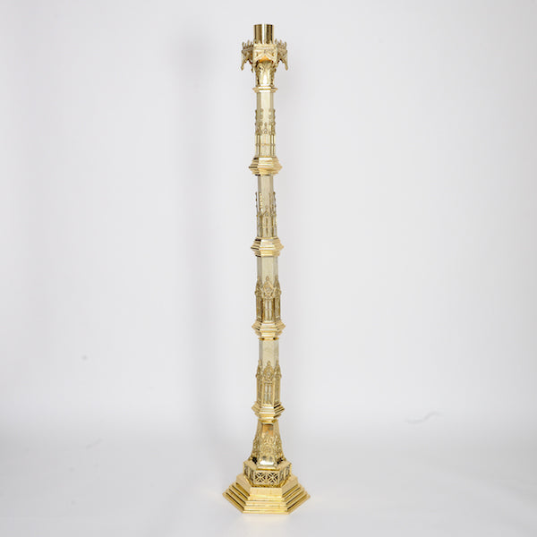 60" Traditional Cathedral Paschal Candlestick with Marble Stems Traditional Paschal Candlestick with 4 White Marble Stems.