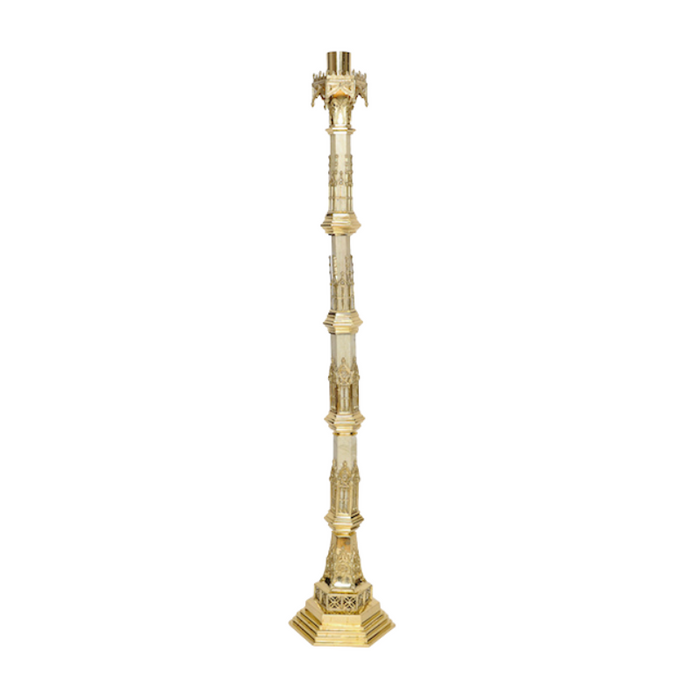 60" Traditional Cathedral Paschal Candlestick with Marble Stems Traditional Paschal Candlestick with 4 White Marble Stems.