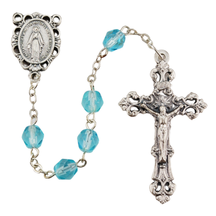 6mm Aqua Beads Miraculous Medal Rosary - March Rosary Catholic Gifts Catholic Presents Rosary Gifts