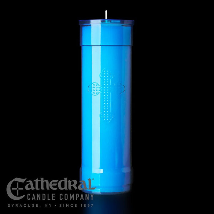 7-Day Inserta-Lite® Vigil Candles with Cross - Plastic Container - 3 Color Variants - (24 Pieces)