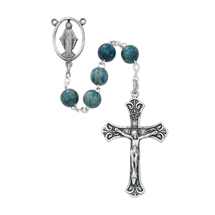 7mm Light Blue Wood Miraculous Medal Rosary