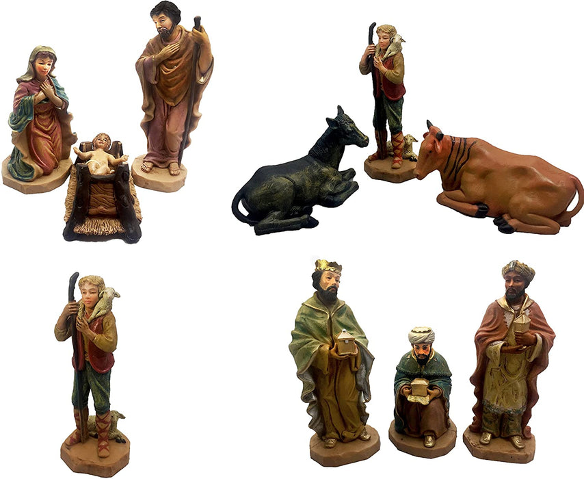 14.25" H Nativity With Wood Stable - 10 Pieces Per Set