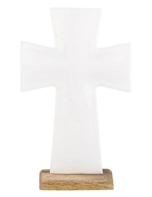 8" White Enamel Standing Cross