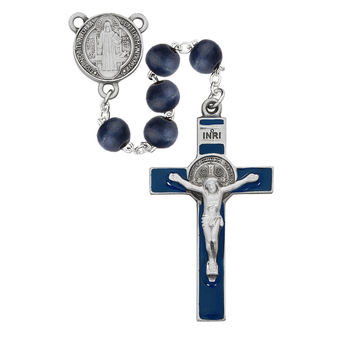 8mm Blue Wood St. Benedict Rosary