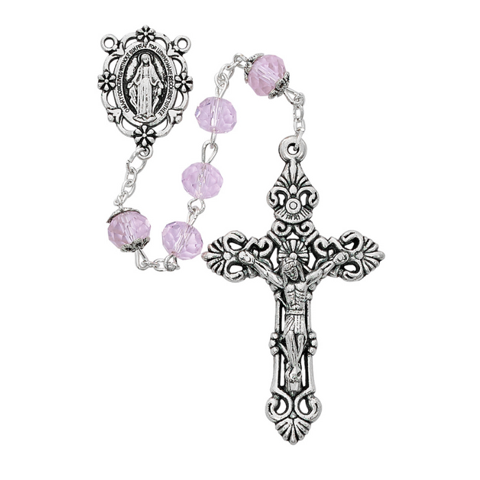 8mm Pink Sun Cut Miraculous Medal Rosary