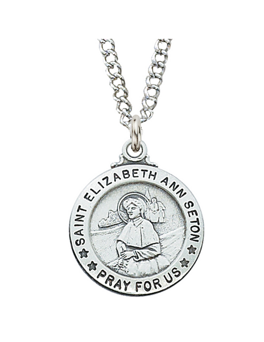 Engravable Sterling Silver St. Elizabeth Ann Seton Medal w/ 20" Rhodium Chain