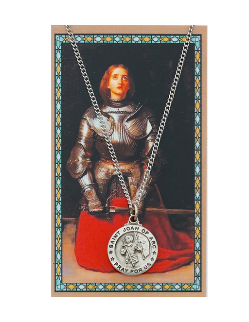 St. Joan of Arc Medal made from pewter with a 18" silver tone chain a perfect token or gift to someone special for their birthday christmas or any occasion